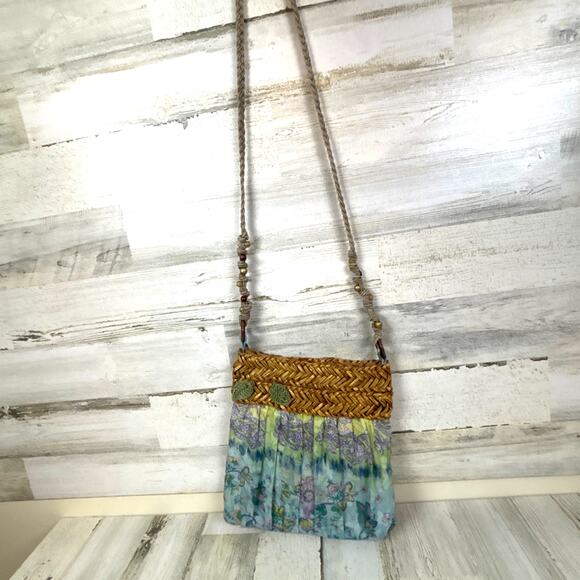 Cappelli Handbags - Cappelli Womens Pastel Multi Straw Fabric Boho Crossbody Beach Casual Bag Purse